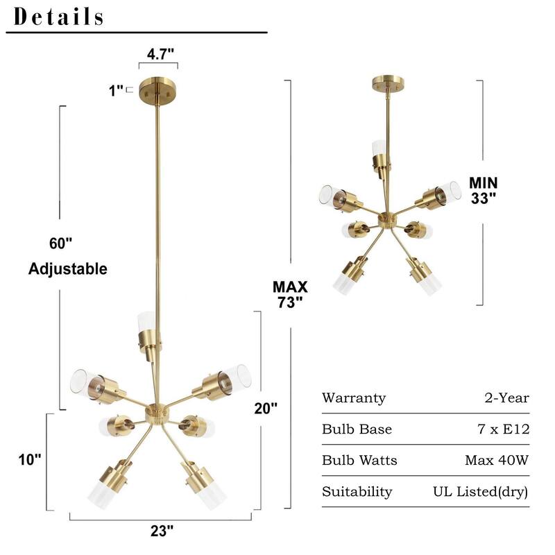 Modern Glam 7-Light Gold Sputnik Chandeliers with Clear Glass