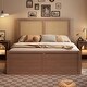 preview thumbnail 3 of 16, Queen Size Solid Pine Wood Platform Kids Bed Frame with 4-Drawers and Rattan Headboard for Bedroom, Easy to Assemble, Espresso