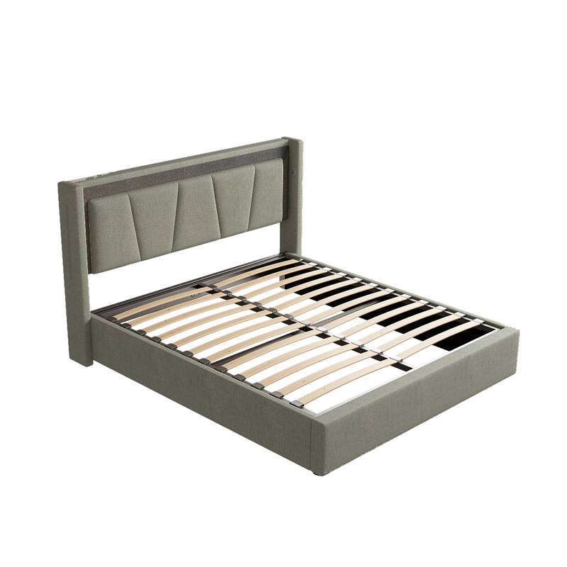 Modern Style Queen Size Cotton and Linen Fabric Storage Bed for Bedroom