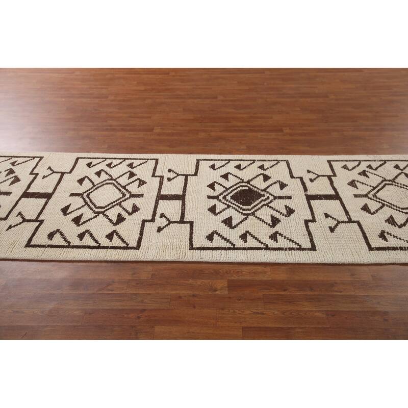 Beige Plush Anatolian Turkish Runner Rug Hand-knotted Wool Carpet - 3'5"x 11'6"