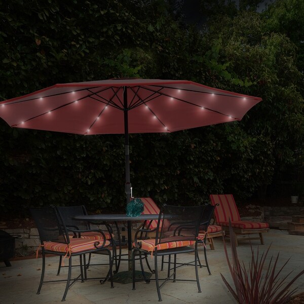 9FT Patio Umbrella LED Solar Powered Outdoor Market Beach w/Tilt Crank Sunshade 