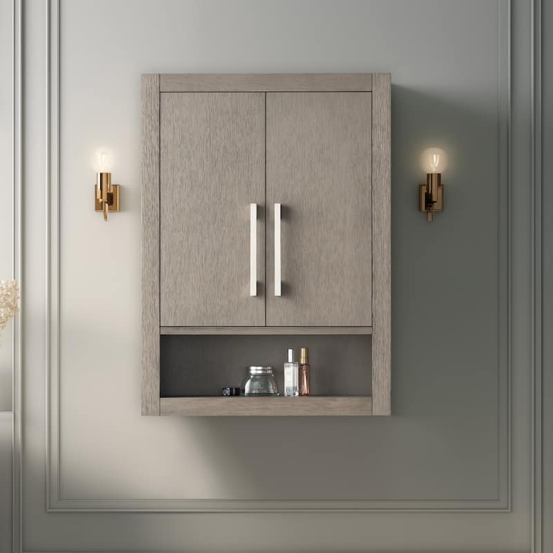 Vanity Art 24 "Wall Mounted Bathroom Storage Cabinet with Soft Close Doors - 24"/Brushed Nickel Handle - Driftwood Gray