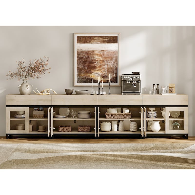 Modern Dresser With Glass Doors, Drawer, And Adjustable Shelf - Multifunctional Storage Cabinet For Living Room Or Bedroom