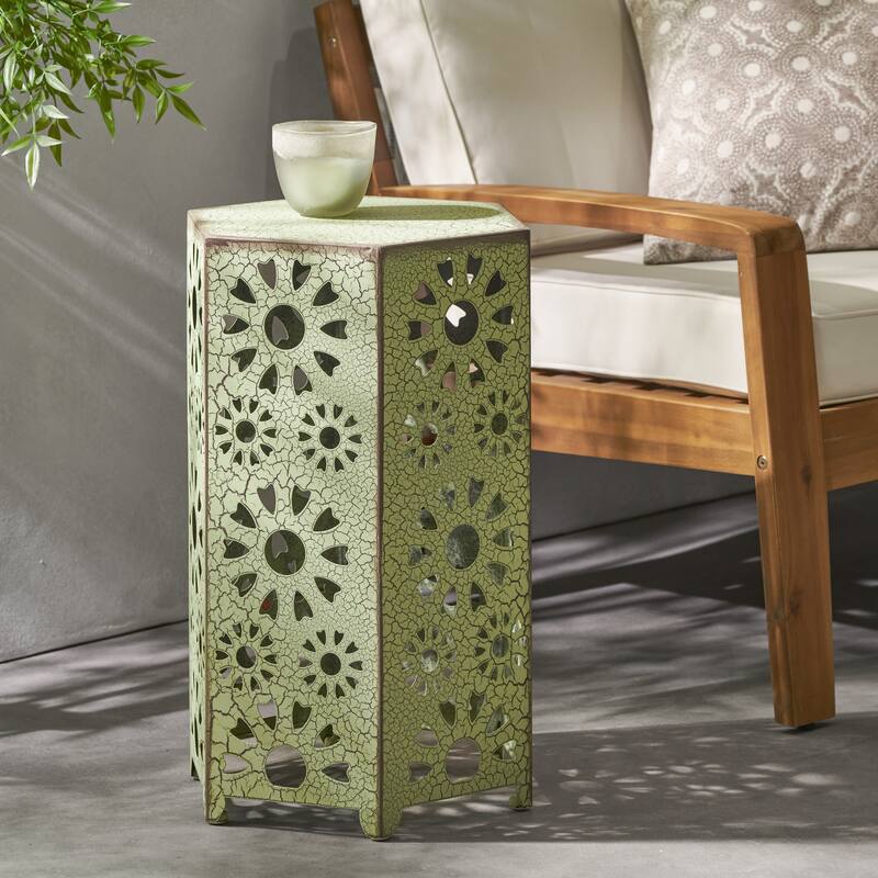 Side Table Outdoor 14-inch Floral Side Table by Christopher Knight Home - Green