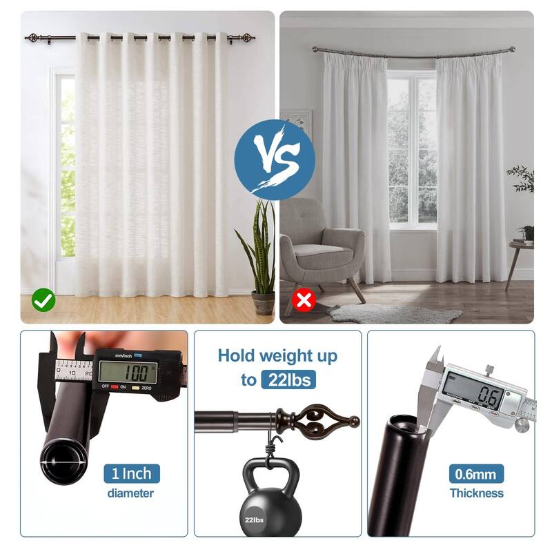 1-inch Diameter Portia Adjustable Single Drapery Curtain Rod
