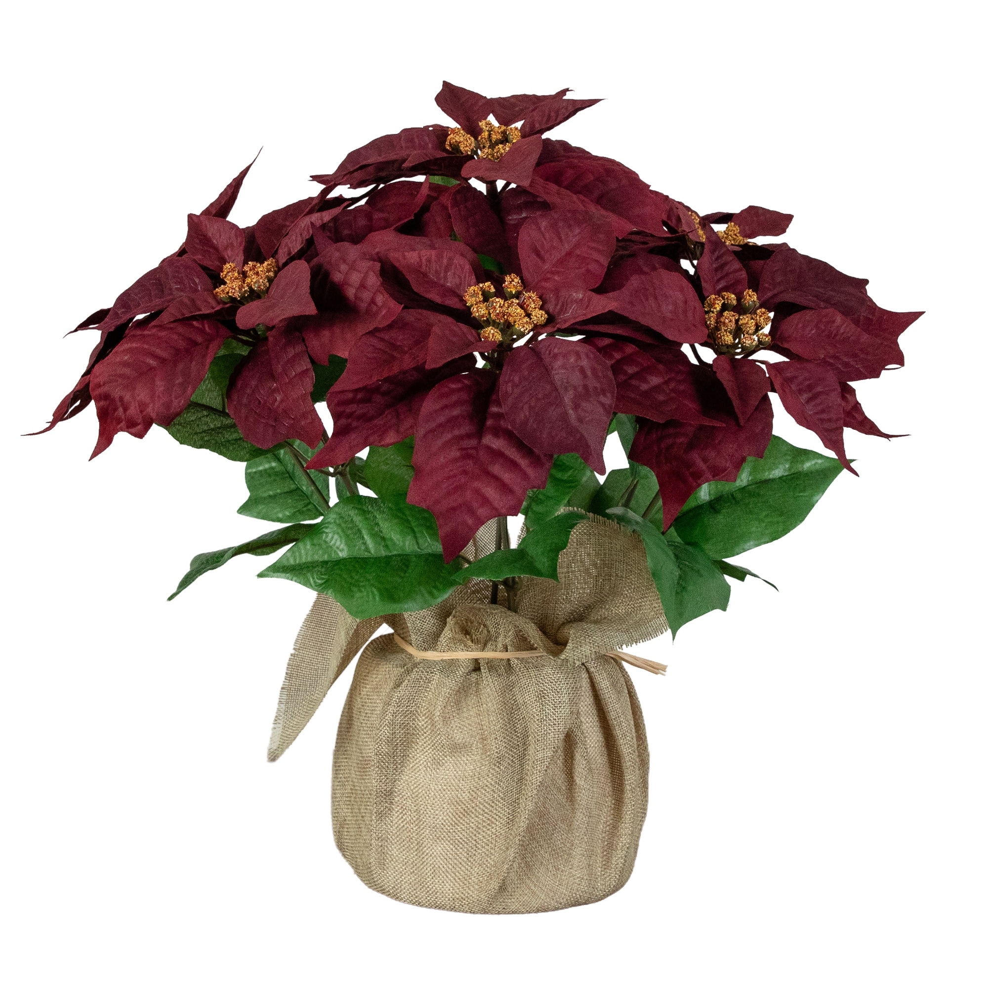 16-in Artificial Poinsettia Arrangement in Burlap Planter