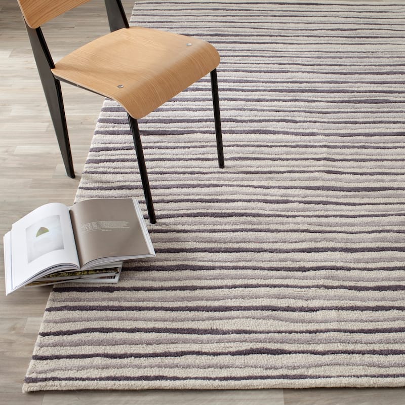 Martha Stewart by SAFAVIEH Hand Drawn Stripe Wool/ Viscose Rug - 8' x 10' - Wampum Purple