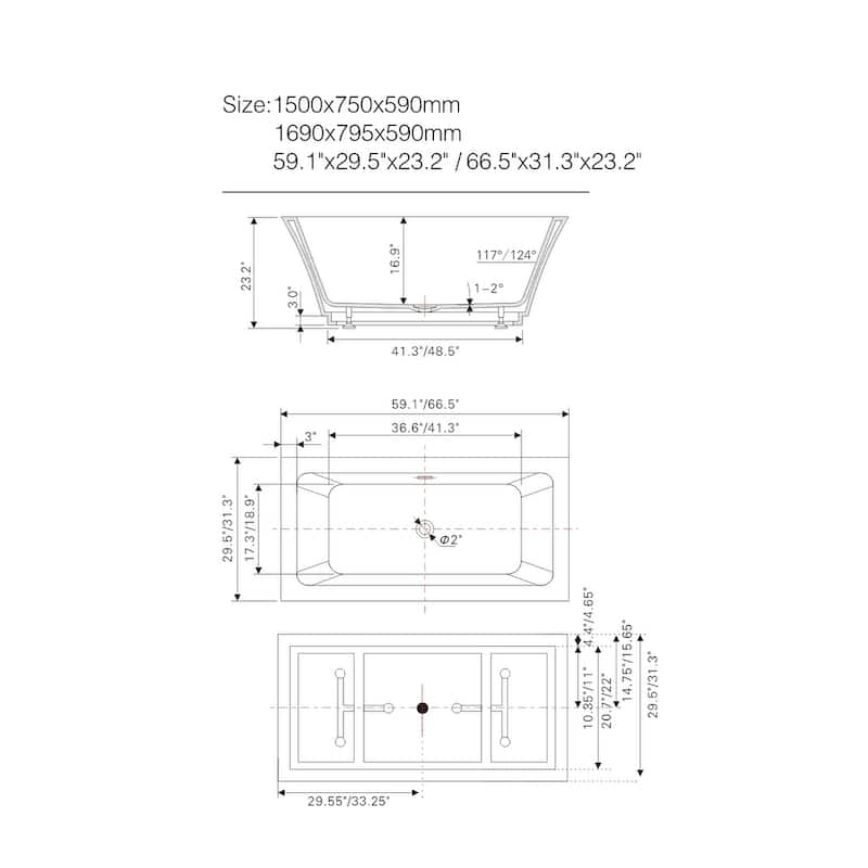 Vanity Art 67" Acrylic Freestanding Soaking Bathtub