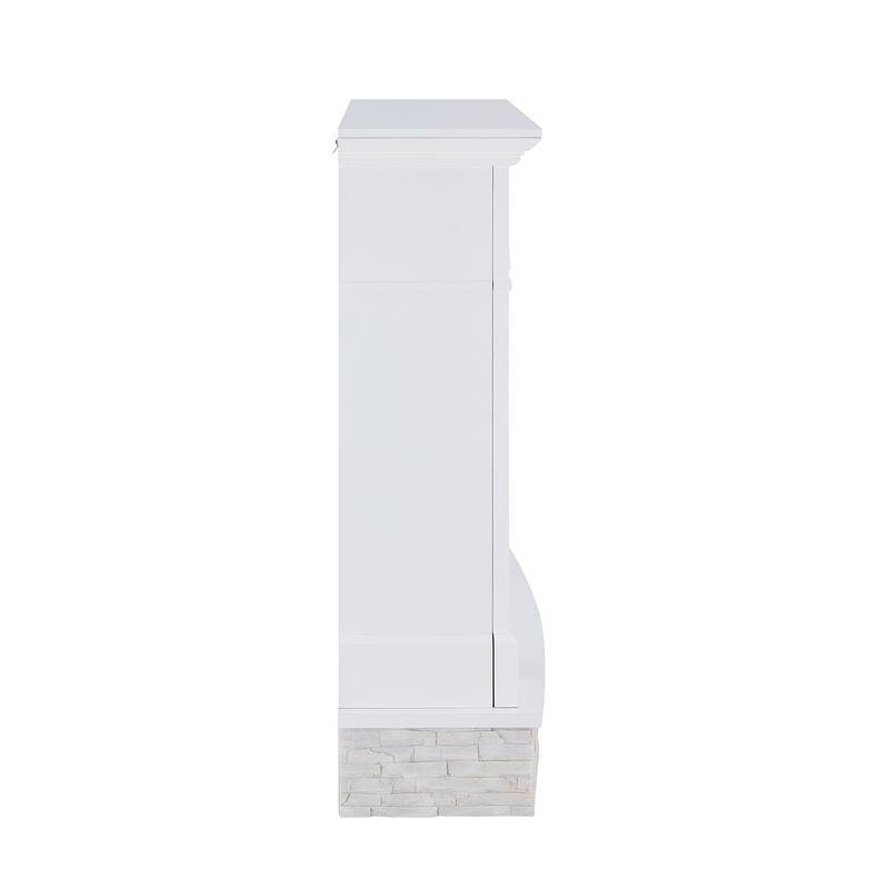 SEI Furniture Ashfield White Faux Stone Electric Fireplace with Storage
