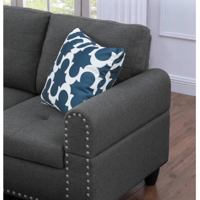 Modern Built-in Cup-holders Console Linen Sectional Sofa with 2 Pillows