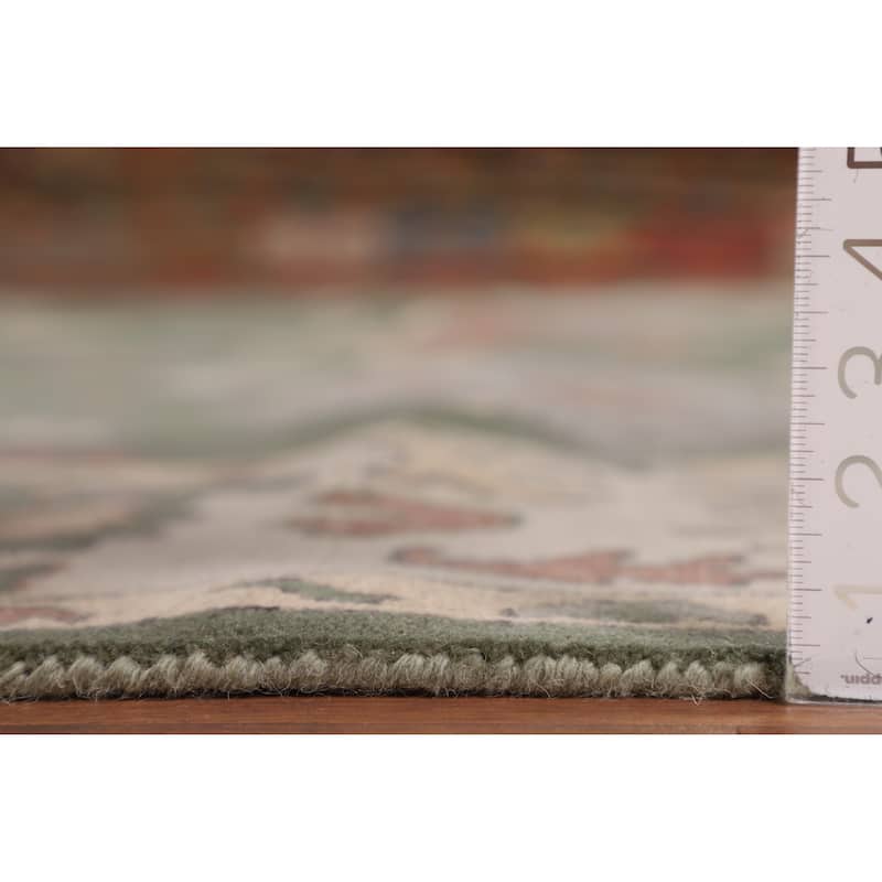 Green & Ivory Floral Oushak Oriental Area Rug Handmade Wool Carpet - 9'1" x 11'11"