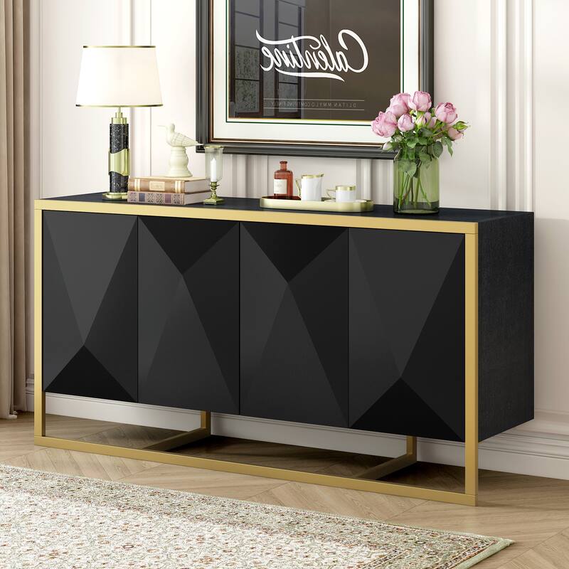 Buffet Sideboard Storage Cabinet Accent Cabinet with Gold Frame