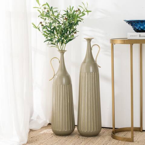 Glitzhome 31"H Global Boho Metal Wavy Stripes Floor Vases with Handles(Set of 2)