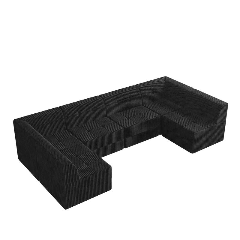 130.32" Corduroy U-Shaped Modular Sectional Sofa with Sleeper