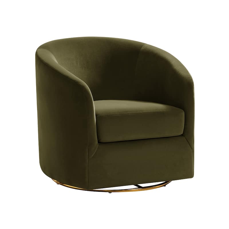 Eleuterio Modern Velvet Curved Swivel Accent Barrel Chair with Metal Base by HULALA HOME