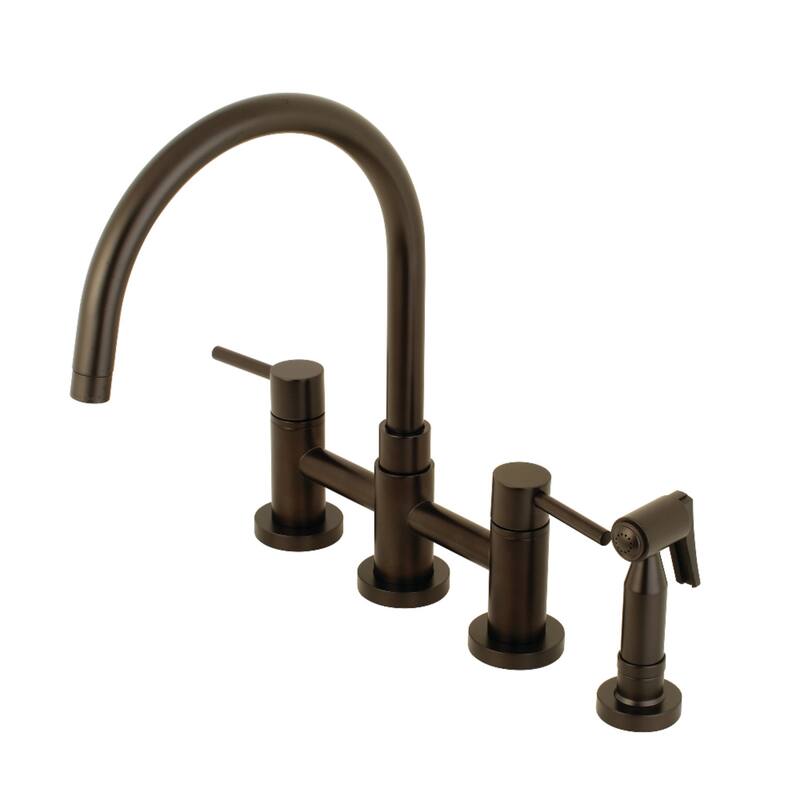 Kingston Brass Concord Two-Handle Gooseneck Bridge Kitchen Faucet with Brass Sprayer - Oil Rubbed Bronze