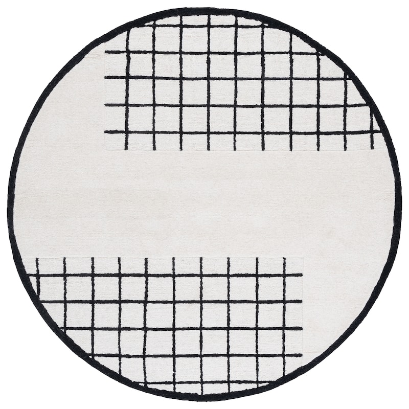 SAFAVIEH Handmade Genre Xenija Modern Wool Rug - 6' Round - Ivory/Black