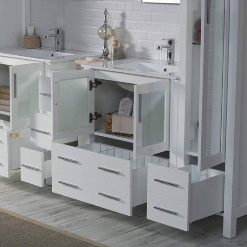 Blossom 102" Solid Wood Double Vanity w/ Sinks, Mirrors & Cabinet