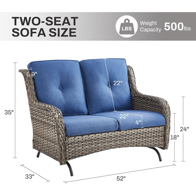 Gymojoy 2-Seat Stylish Patio Loveseat Glider Sofa, Water-Resistant Olefin Cushions for Outdoor Comfort