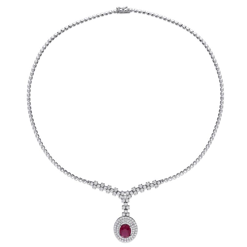 Miadora 3 3/4ct TGW Ruby and 2 3/4ct TDW Diamond Lariat Necklace in 14k White Gold