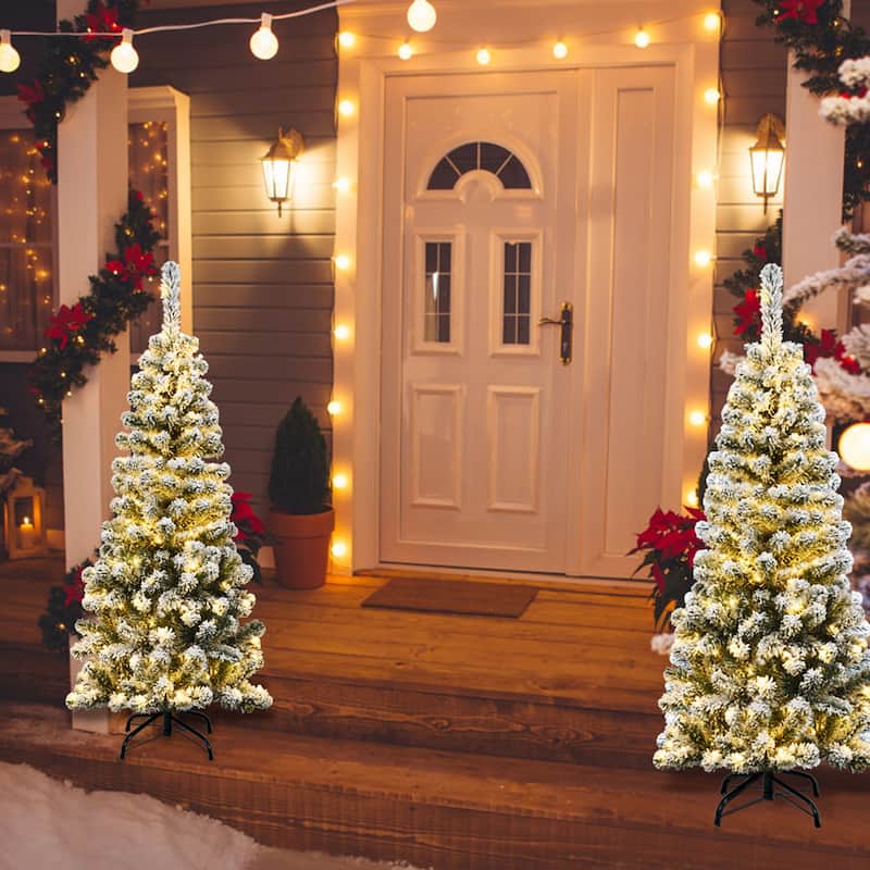Gymax 4.5ft Pre-lit Pencil Snow Flocked Pencil Christmas Tree Holiday - See Details