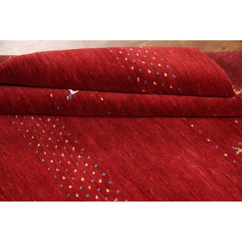 Tribal Red Gabbeh Oriental Area Rug Hand-Knotted Wool Carpet - 5'2"x 7'10"