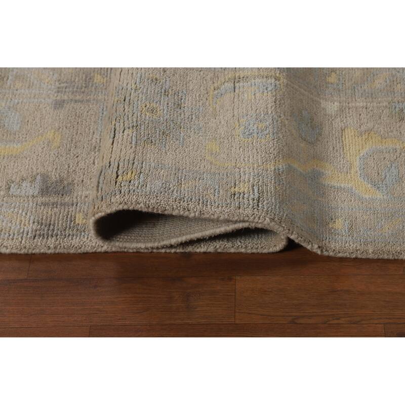 Geometric Beige Oushak Indian Area Rug Hand-Knotted Wool Carpet - 7'10"x 9'10"