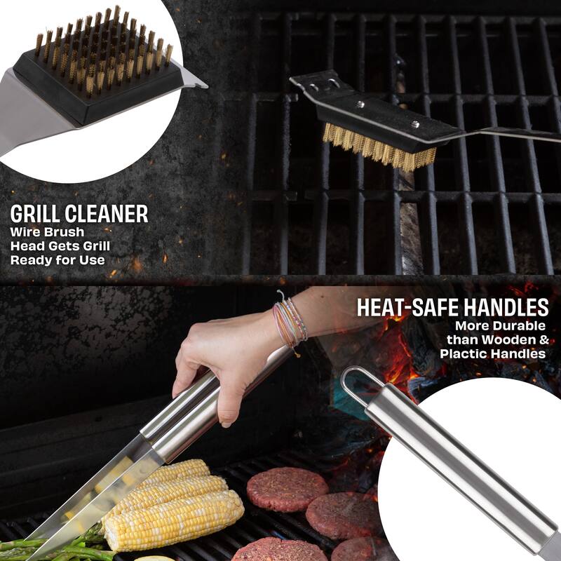 BBQ Grill Accessories Kit - 19-Piece Stainless-Steel Grilling Tools Set with Carrying Case by Chef Buddy