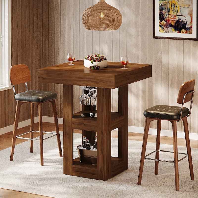 31.5-Inch Square Bar Table with Storage Shelves