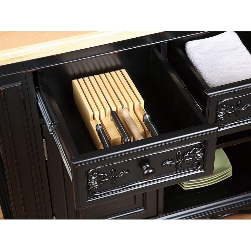 Farmhouse Kitchen Island with Storage, Wood Kitchen Cart, 2 Drawers, Open Shelves, Mobile Kitchen Island