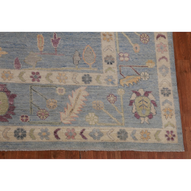 Hand Knotted Oriental 100% Wool Carpet Transitional All-Over Navy Blue & Blues Oushak Area Rug - 12' 2'' X 8' 9''