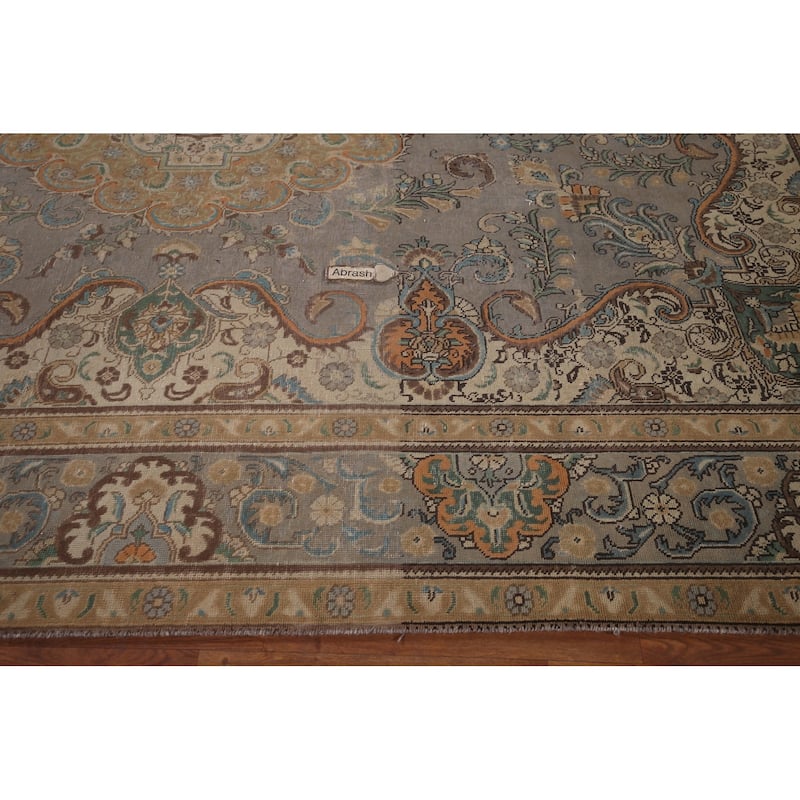 Gray Tabriz Persian Vintage Area Rug Handmade Wool Carpet - 9'6"x 12'7"