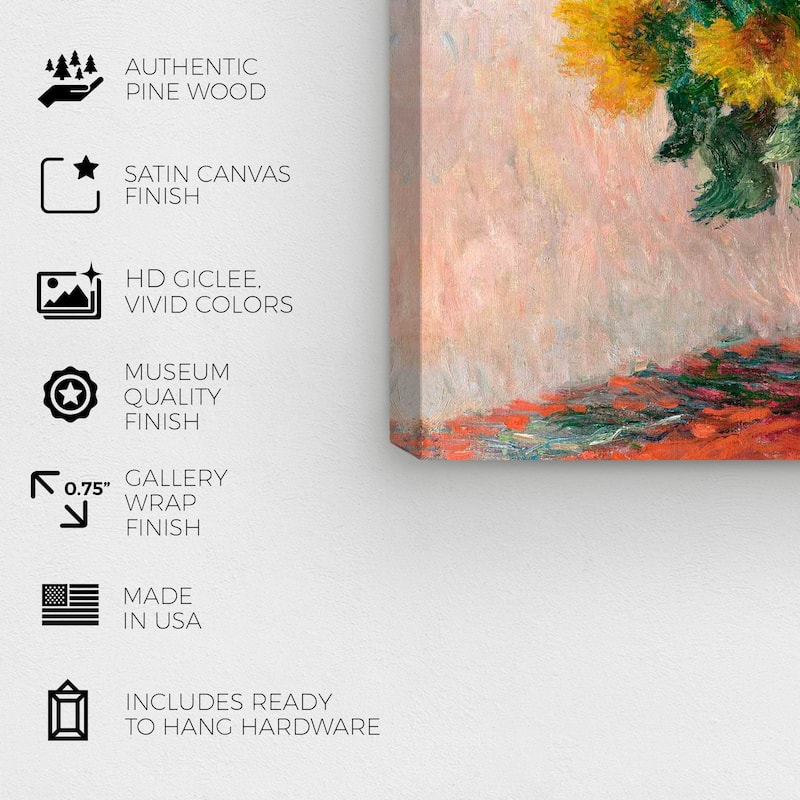 Wynwood Studio Prints Floral and Botanical Monet - Bouquet of Sunflowers Yellow and Traditional Wall Art Canvas Print