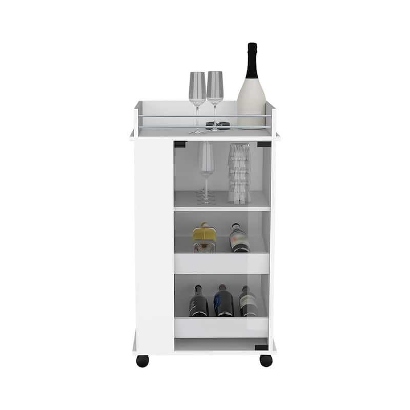 Bar Cart with Two-Side Shelves Beaver, Glass Door and Upper Surface