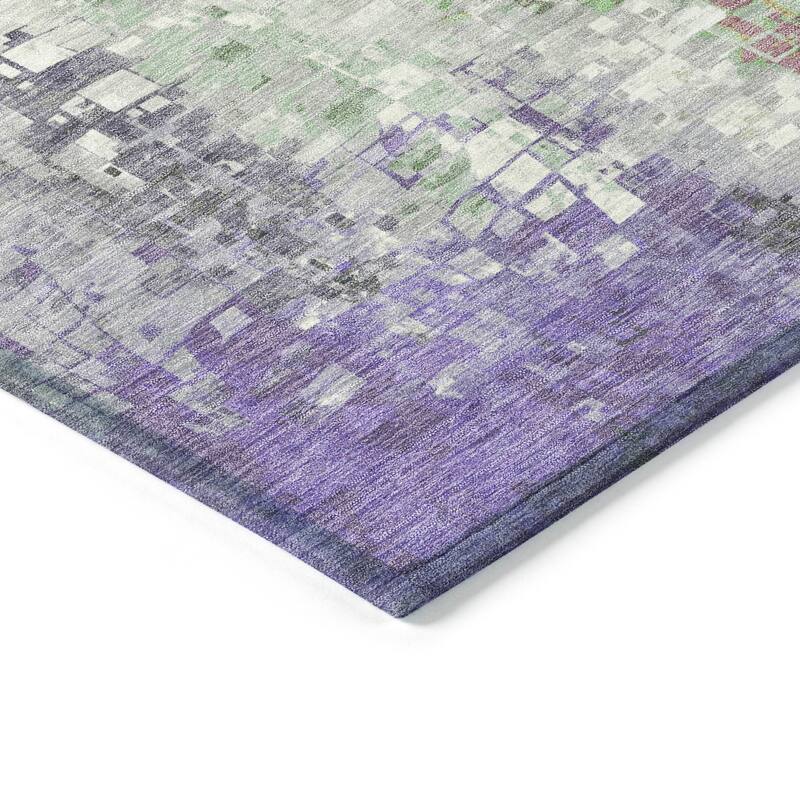 Machine Washable Indoor/ Outdoor Abstract Pixels Chantille Rug