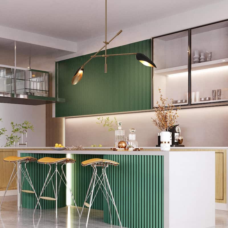 2-Light Unique Modern Linear Black Gold Chandelier Metal Island Lights for Dining Room - L 58" x W 4.4" x H 14"