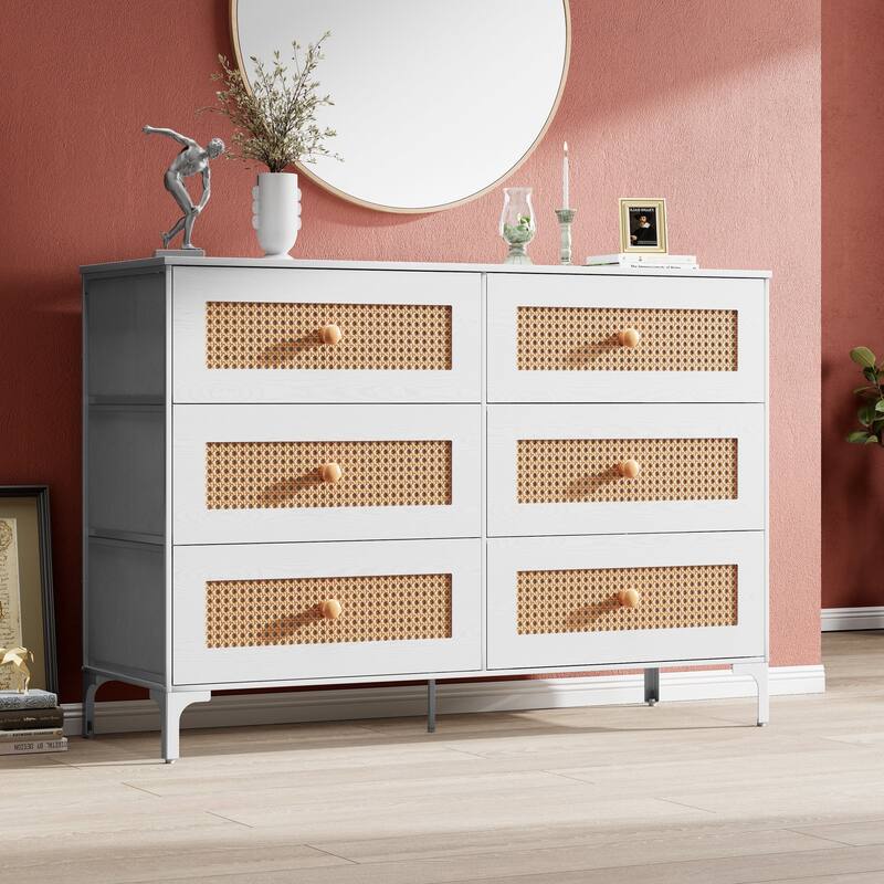 Wide Fabric Dresser 6 Drawer Dresser Storage Tower Unit