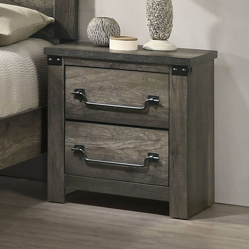Rustic Gray 1pc Bedside Table Melamine Paper Wooden Nightstand