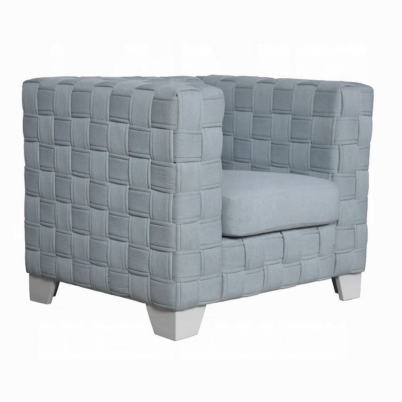 Reah Accent Chair, Knitted Light Blue Chenille, White Composite Wood