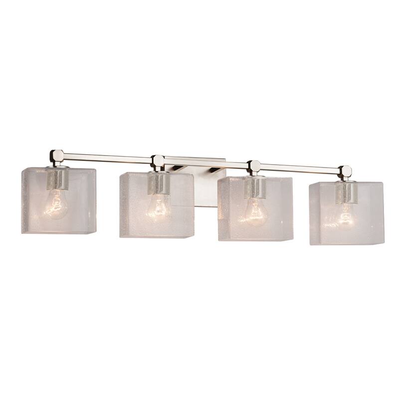 Justice Design Fusion Tetra 4-light Brushed Nickel Bath Bar, Seeded Rectangle Shade