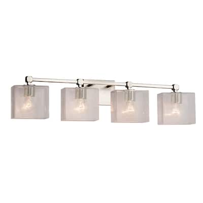 Justice Design Fusion Tetra 4-light Brushed Nickel Bath Bar, Seeded Rectangle Shade
