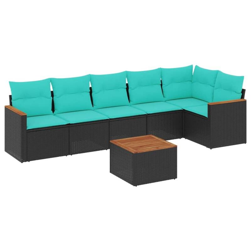 vidaXL 6 Piece Patio Sofa Set with Cushions Black Poly Rattan