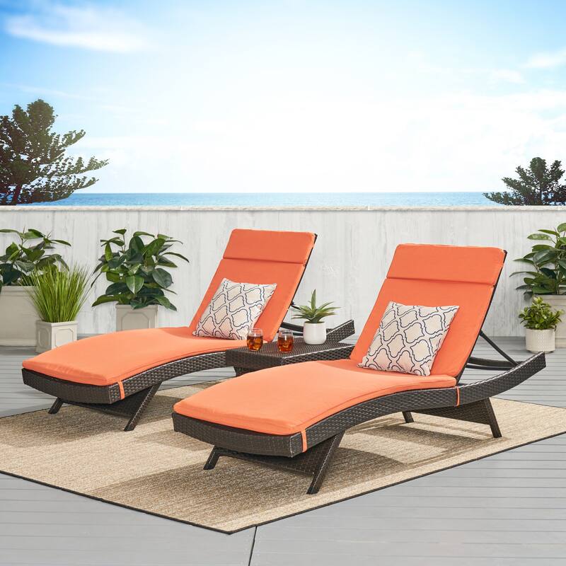 Vilano 3-piece Outdoor Cushioned Lounge Set by Havenside Home by Christopher Knight Home - Brown Wicker With Orange Cushion