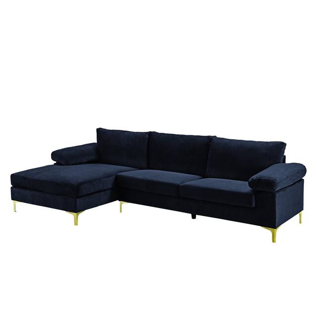 Velvet Upholstered L-Shape Sectional Sofa