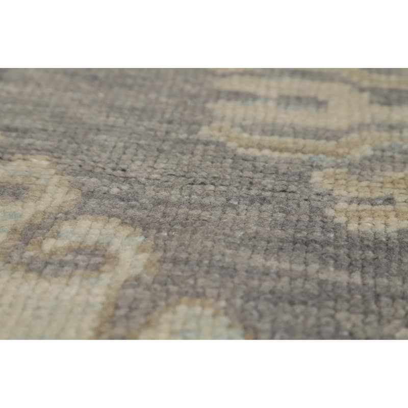 Hand Knotted Oriental 100% Wool Carpet Transitional Geometric Greys & Charcoal Oushak Runner Rug - 8' 4'' X 3' 1''
