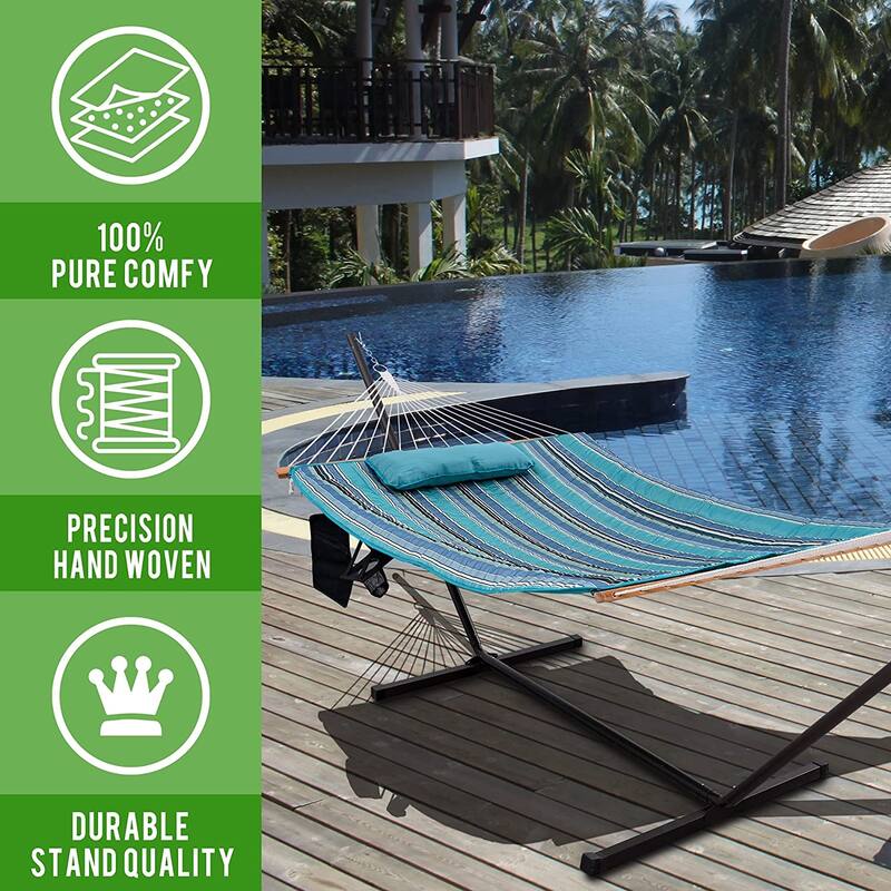 Outdoor Cotton Rope Hammock with 12FT Steel Stand