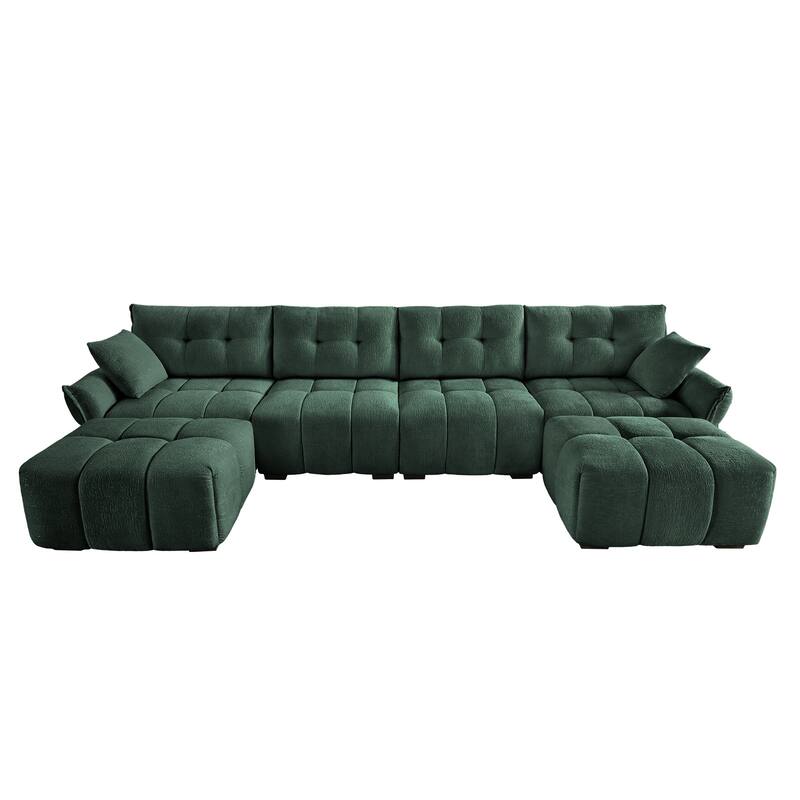 141.7" Chenille U-Shaped Sofa 6 Seater Upholstered Couch with 2 Ottomans for Living Room