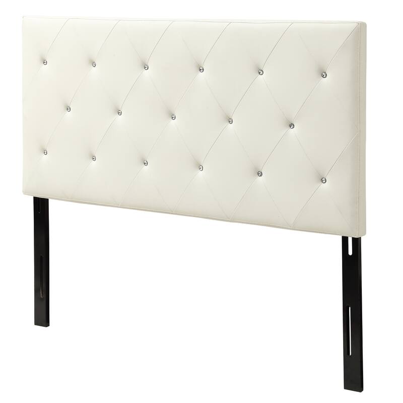 Silver Orchid Heston Contemporary Crystal Diamond Tufted Black Headboard - White - Queen