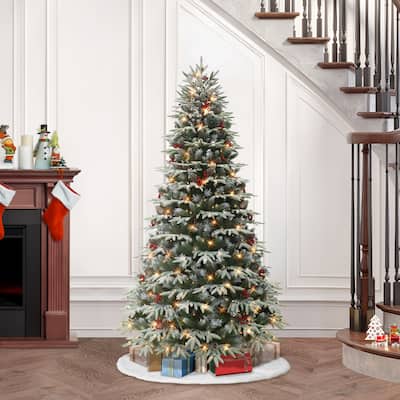 Puleo International 6.5 ft. Pre-lit Flocked Halifax Fir Artificial Christmas Tree