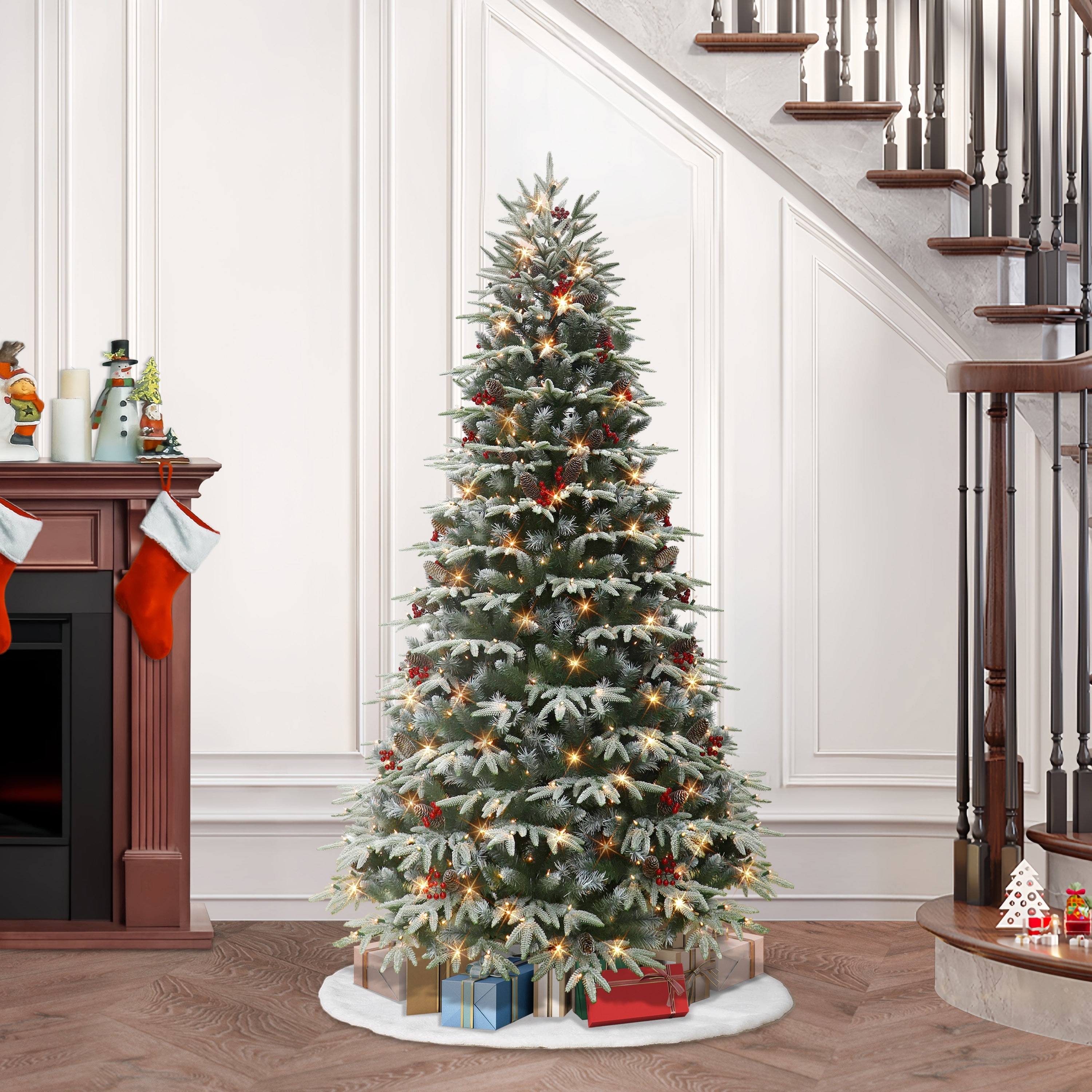 Puleo International 6.5 ft. Pre-lit Flocked Halifax Fir Artificial Christmas Tree